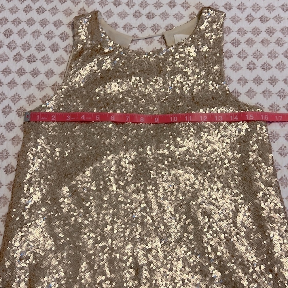 Lost + Wander Champagne Gold Sequin Shift Mini Dress XS Open Back Party NYE Glam - Picture 10 of 17
